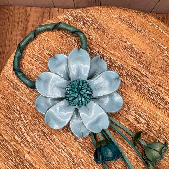 Genuine Leather Flower Purse Charm Leather Blue Green Bag Charm NEW FAST SHIP - Picture 5 of 8